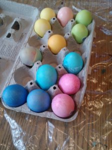 Coloring Easter eggs. 